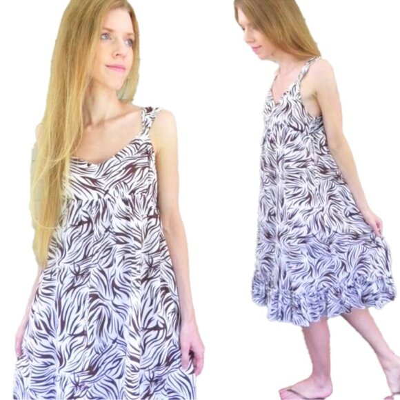 🆕 RAVIYA Brown white zebra animal print midi dress size XL - Picture 1 of 9